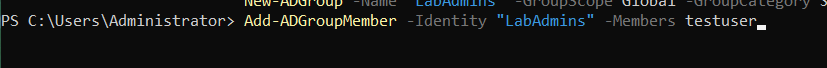 Output confirming creation of LabComputers and LabGroups OUs